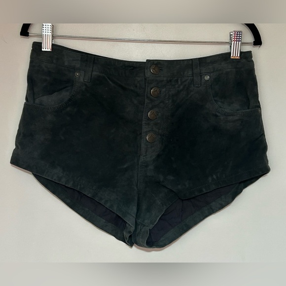 Free People Pants - Free People RARE Real Leather Suede Micro Mini Shorts Blue Green Size 6